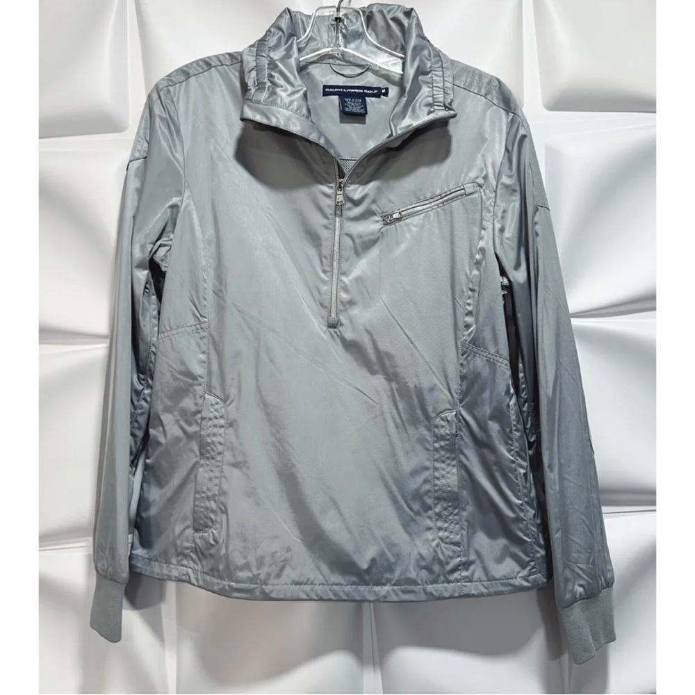 Ralph Lauren Golf Women Sz M Silver Popover 1/2 Zip Windbreaker Jacket Vented